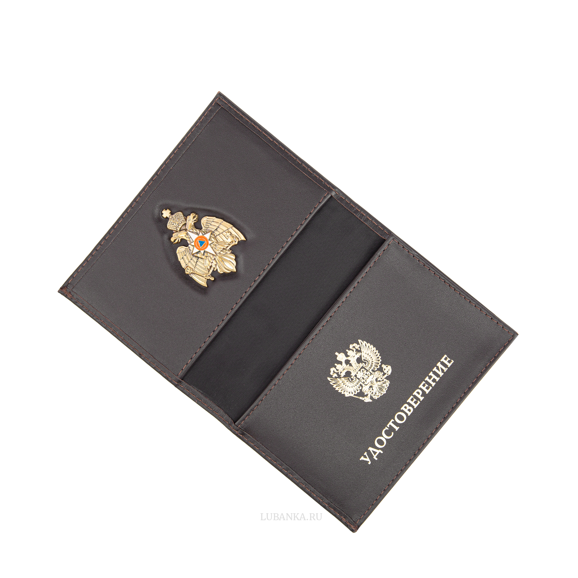 Обложка для автодокументов и удостоверения МЧС с жетоном коричневая