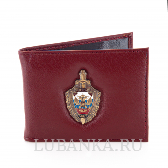 Обложка для удостоверения МВД с жетоном узкая пухлая бордовая